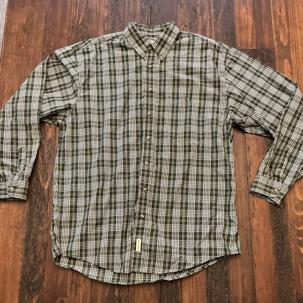 Eddie Bauer Men's Long Sleeve Button Down Large Green Plaid Classic Preppy Work